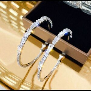 + White Gold Diamond  Hoop Earrings